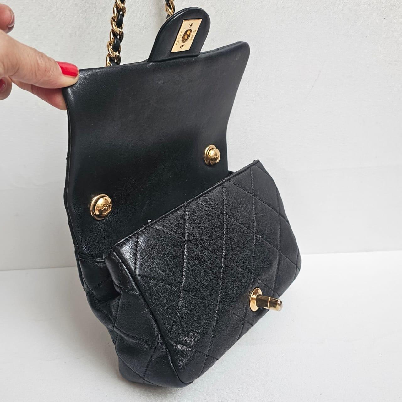 Chanel Black 23C Round Top Handle Mini Crossbody Flap Bag For Sale 7