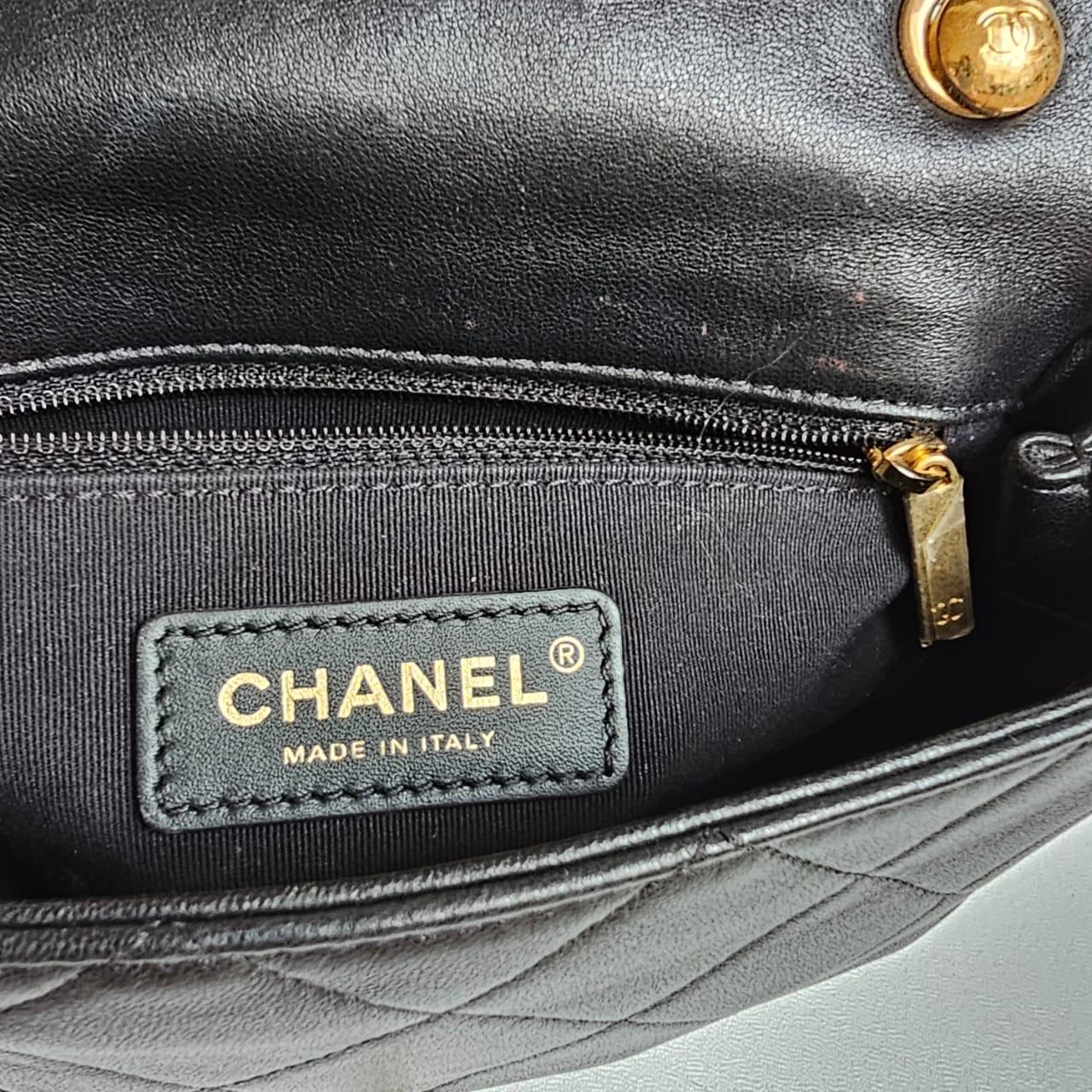 Chanel Black 23C Round Top Handle Mini Crossbody Flap Bag For Sale 8