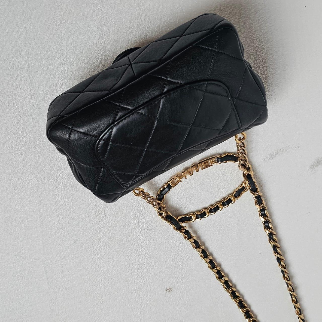 Chanel Black 23C Round Top Handle Mini Crossbody Flap Bag For Sale 9