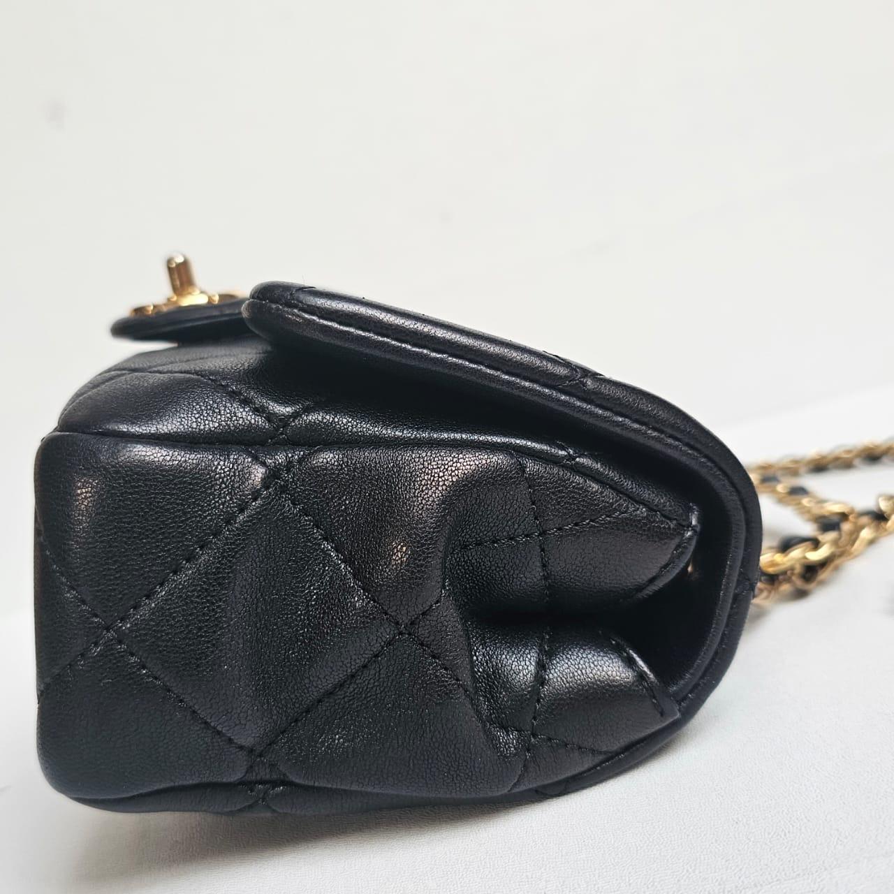 Chanel Black 23C Round Top Handle Mini Crossbody Flap Bag For Sale 11