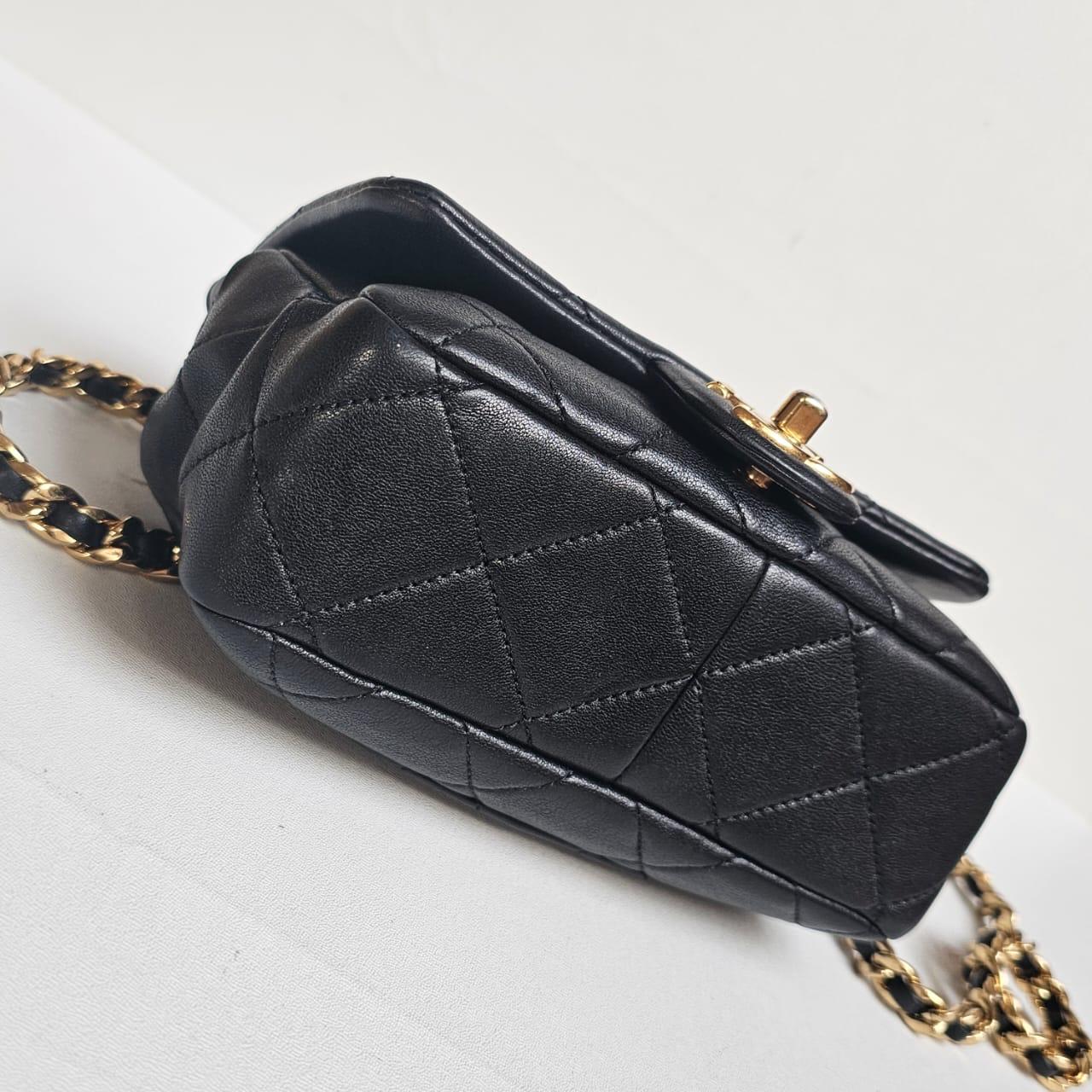 Chanel Black 23C Round Top Handle Mini Crossbody Flap Bag For Sale 13