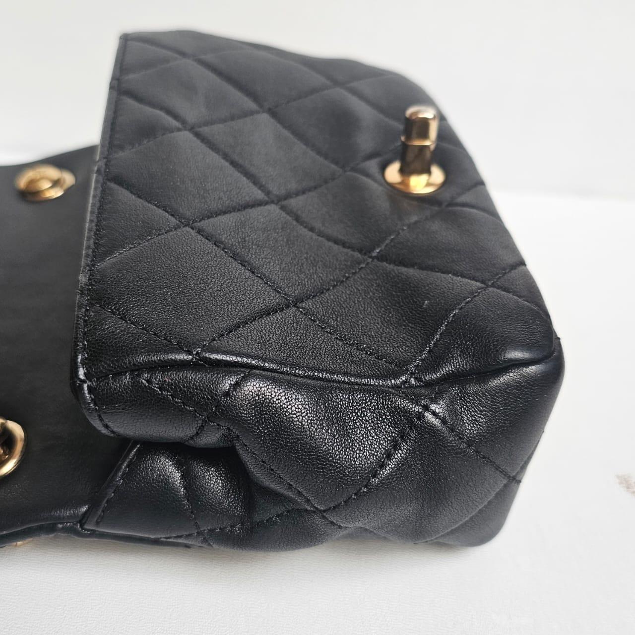 Women's or Men's Chanel Black 23C Round Top Handle Mini Crossbody Flap Bag For Sale