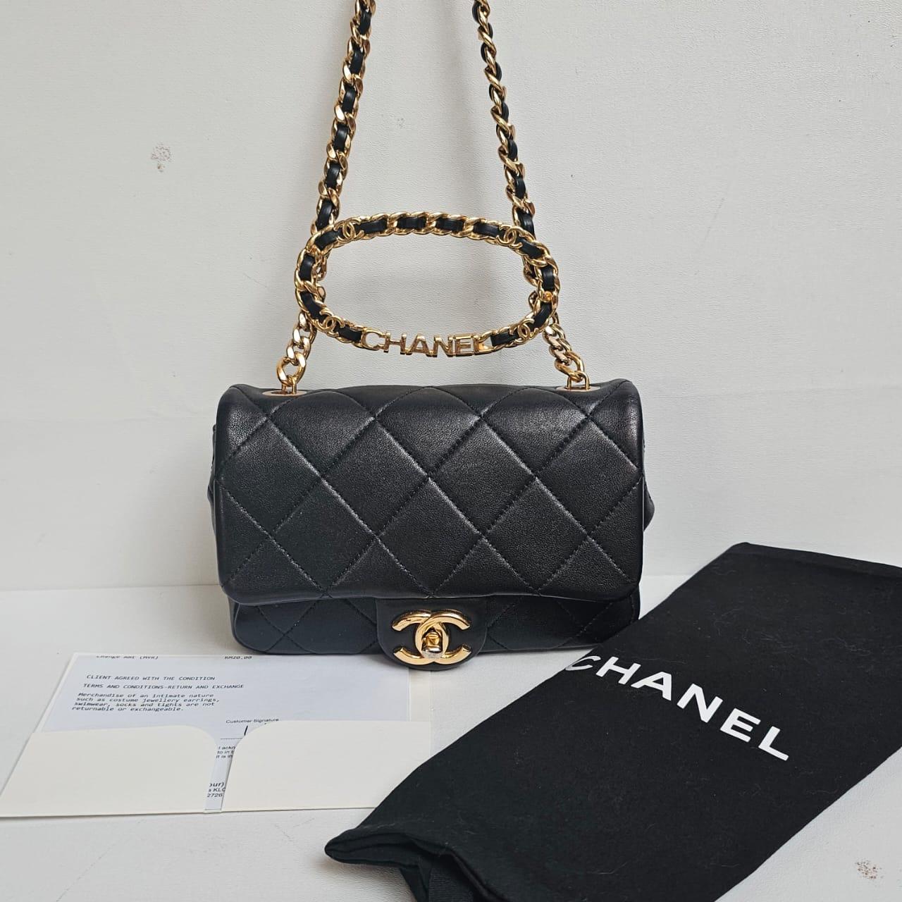 Chanel Black 23C Round Top Handle Mini Crossbody Flap Bag For Sale 1
