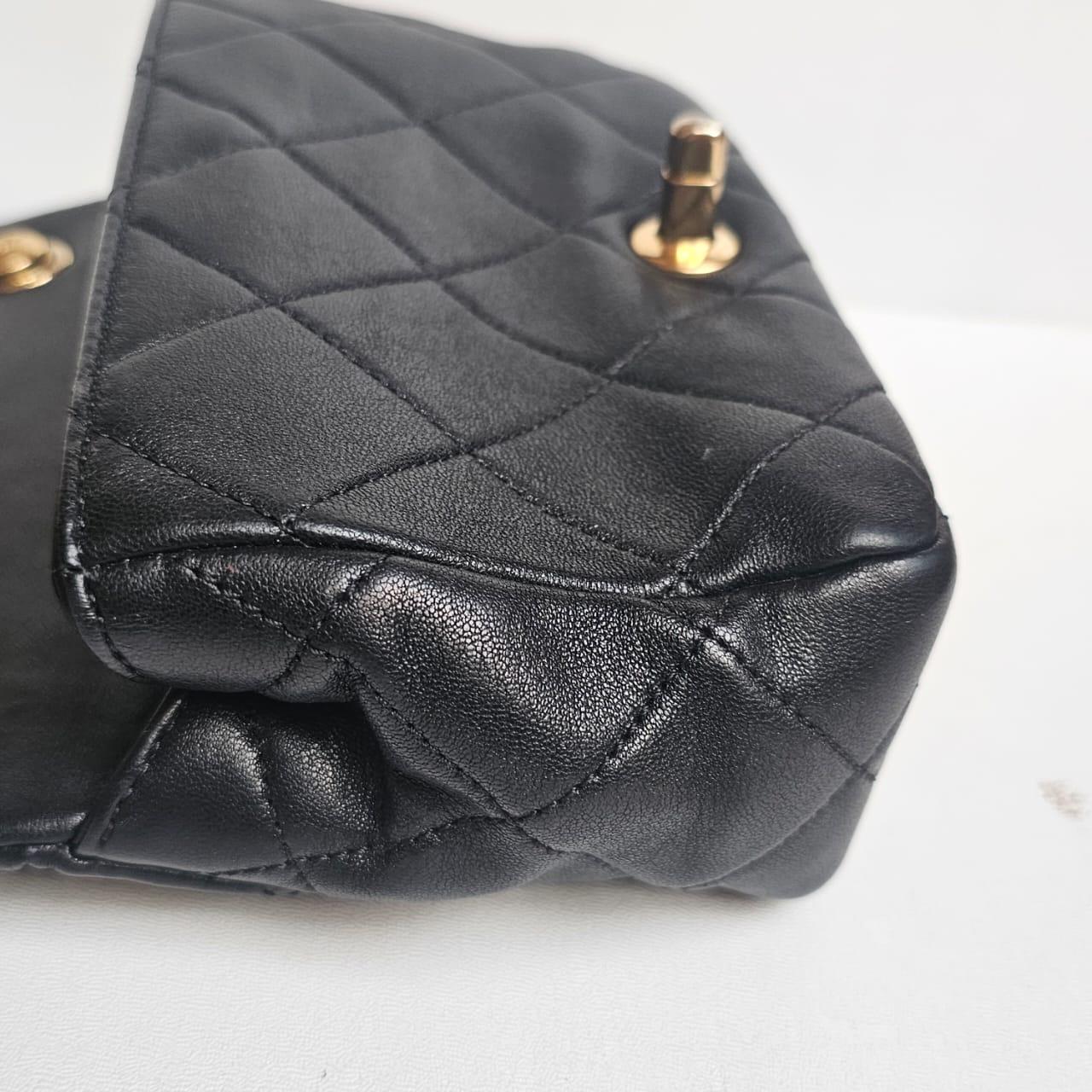 Chanel Black 23C Round Top Handle Mini Crossbody Flap Bag For Sale 2