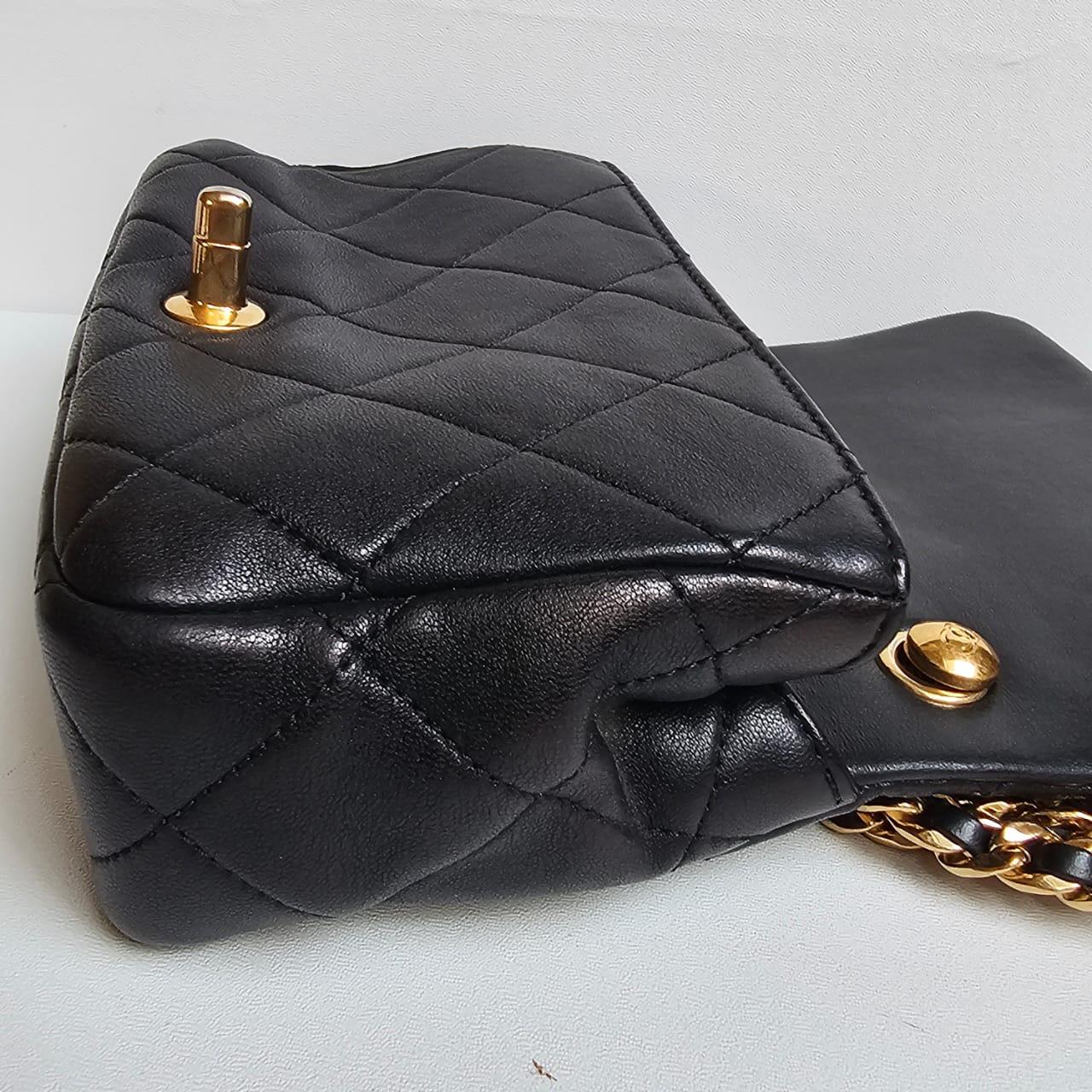 Chanel Black 23C Round Top Handle Mini Crossbody Flap Bag For Sale 3