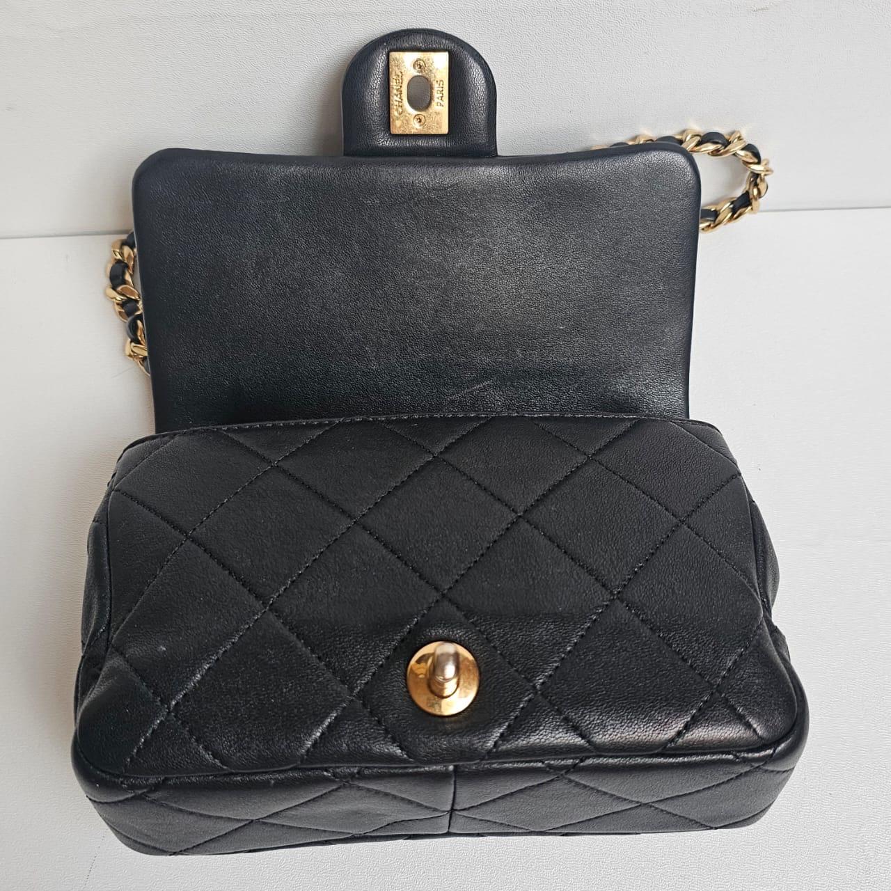 Chanel Black 23C Round Top Handle Mini Crossbody Flap Bag For Sale 4