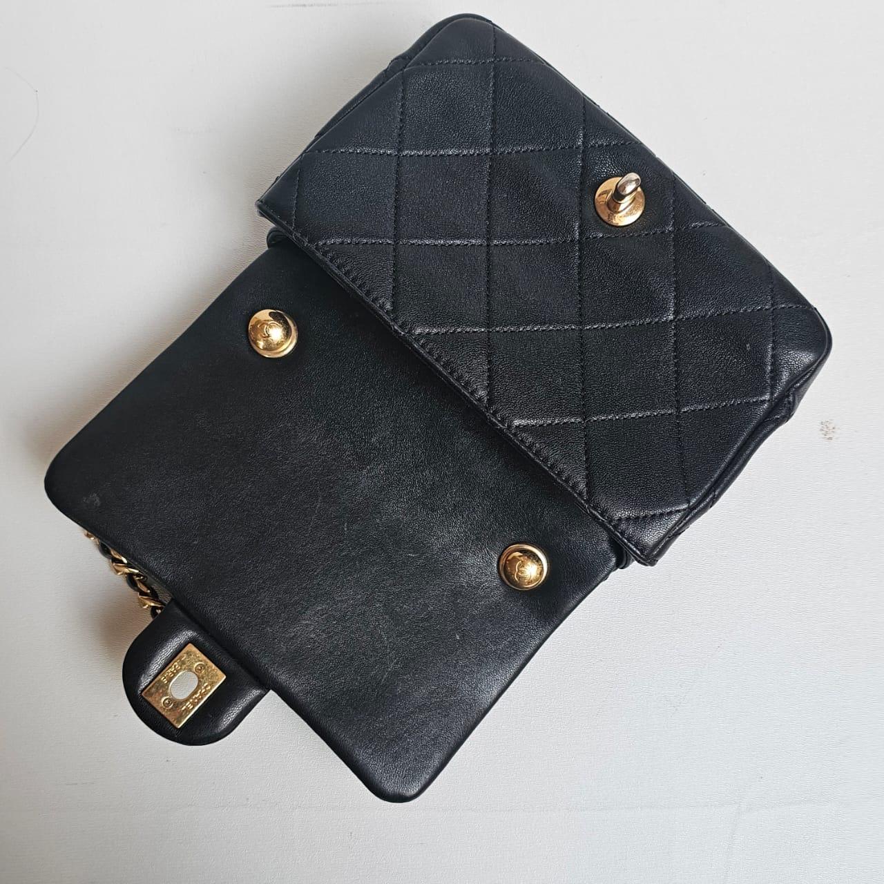 Chanel Black 23C Round Top Handle Mini Crossbody Flap Bag For Sale 5