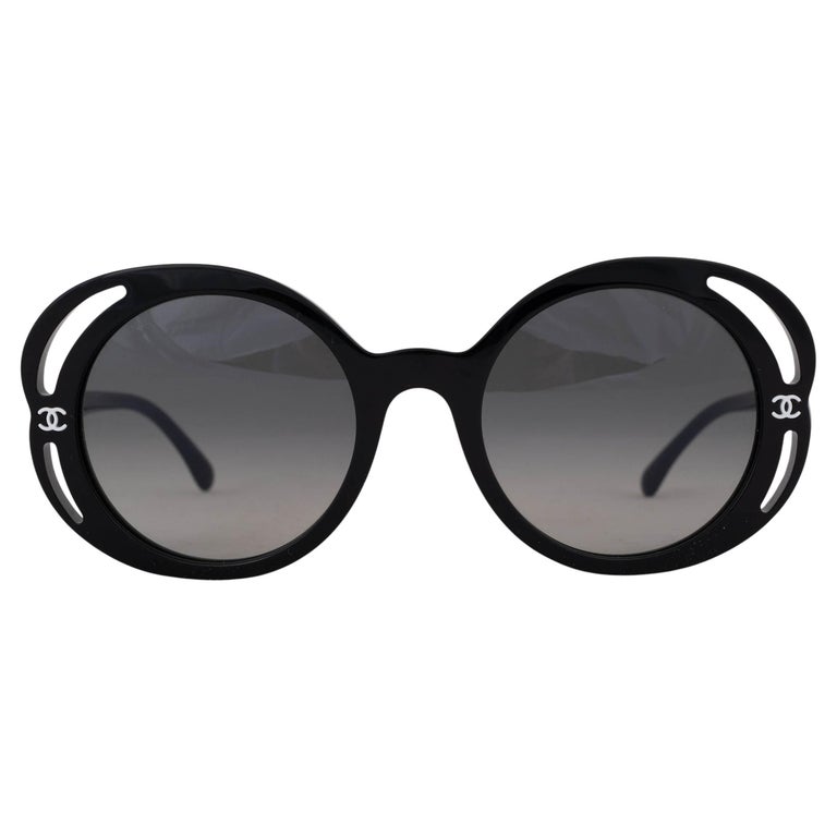 Auth Chanel 23K Round Camellia 71572A Black Sunglasses Chanel Black Bold Camellia Round Sunglasses main image 3