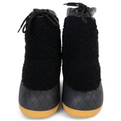 CHANEL black 23N COCO NEIGE SHEARLING SNOW Boots Shoes 38 fit 37.5