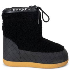 CHANEL black 23N COCO NEIGE SHEARLING SNOW Boots Shoes 38 fit 37.5
