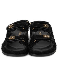 CHANEL black 23S GLITTER TWEED DAD SLIDE Sandals Shoes 37.5