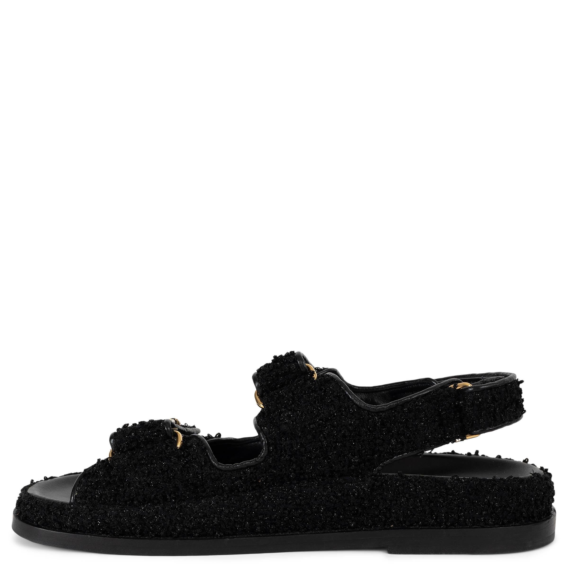 Black CHANEL black 23S GLITTER TWEED DAD SLIDE Sandals Shoes 37.5 For Sale