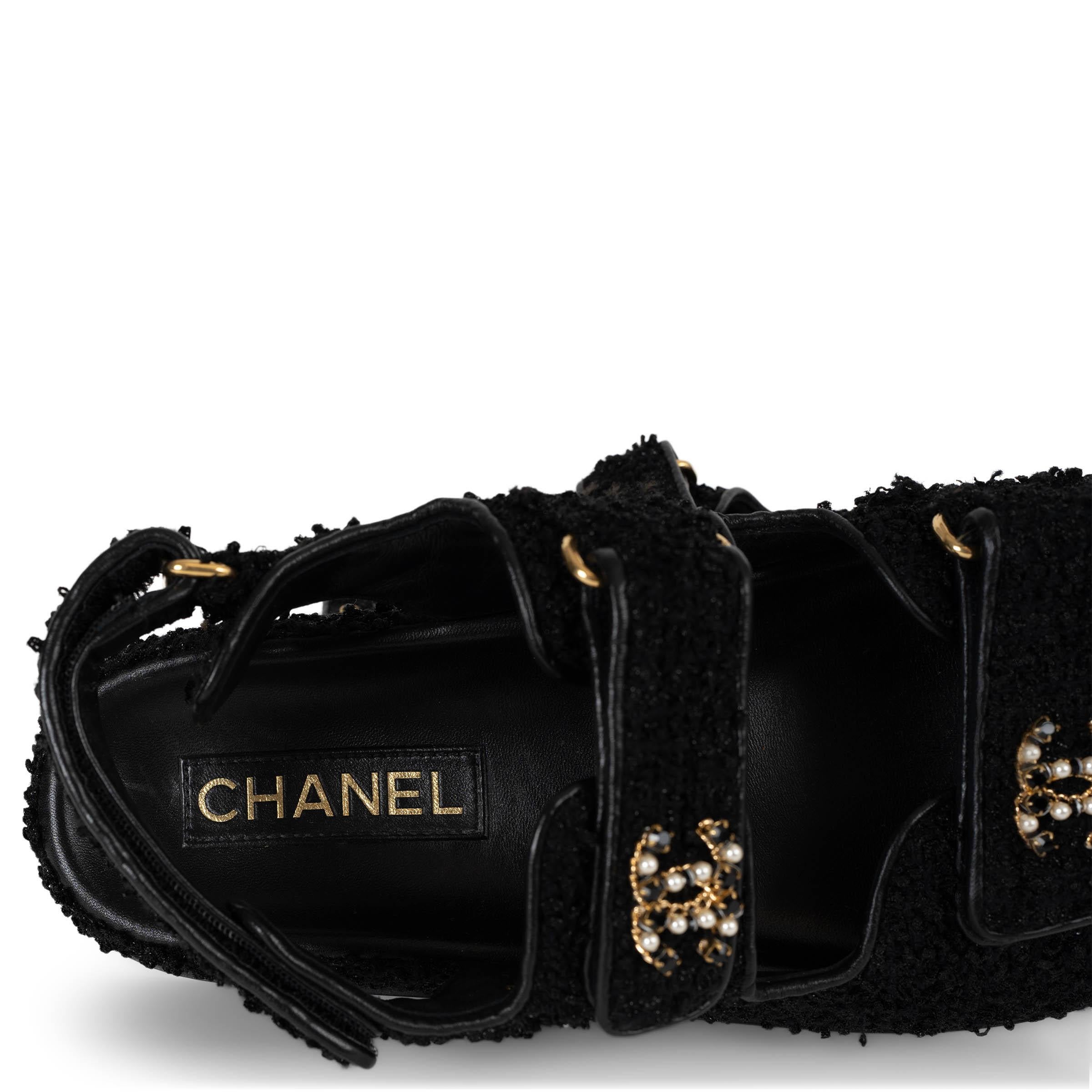 CHANEL black 23S GLITTER TWEED DAD SLIDE Sandals Shoes 37.5 For Sale 3