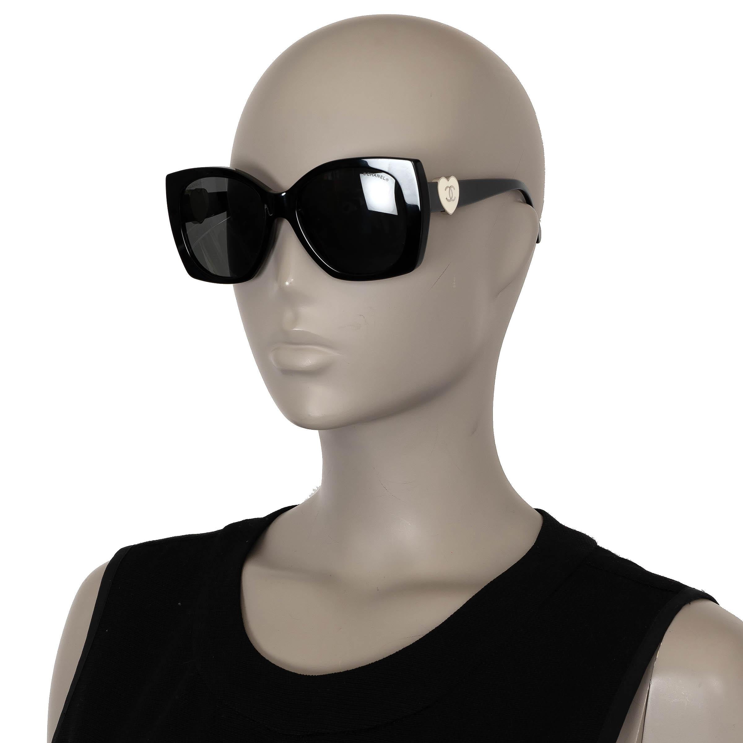 CHANEL black 24P HEART DETAIL SQUARE Sunglasses 5519 1