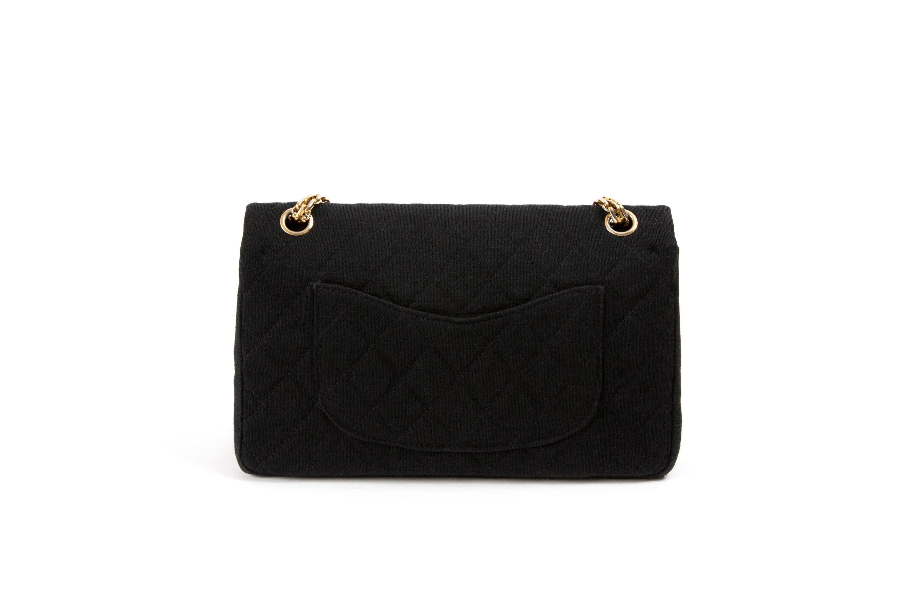 Chanel Black 2.55 Double Flap Shoulder Quilted Jersey Bag In Good Condition In Paris, FR