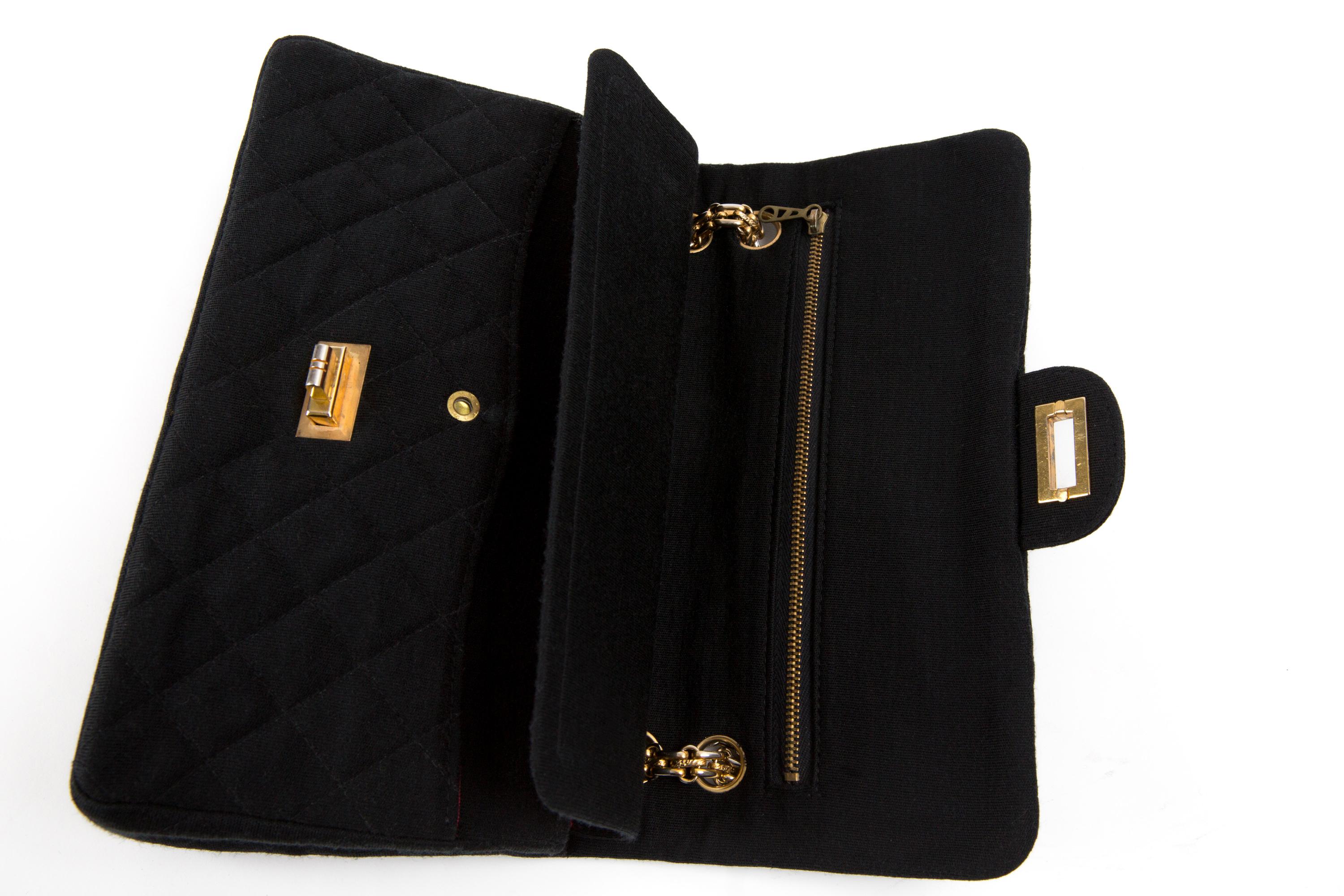 Chanel Black 2.55 Double Flap Shoulder Quilted Jersey Bag 1