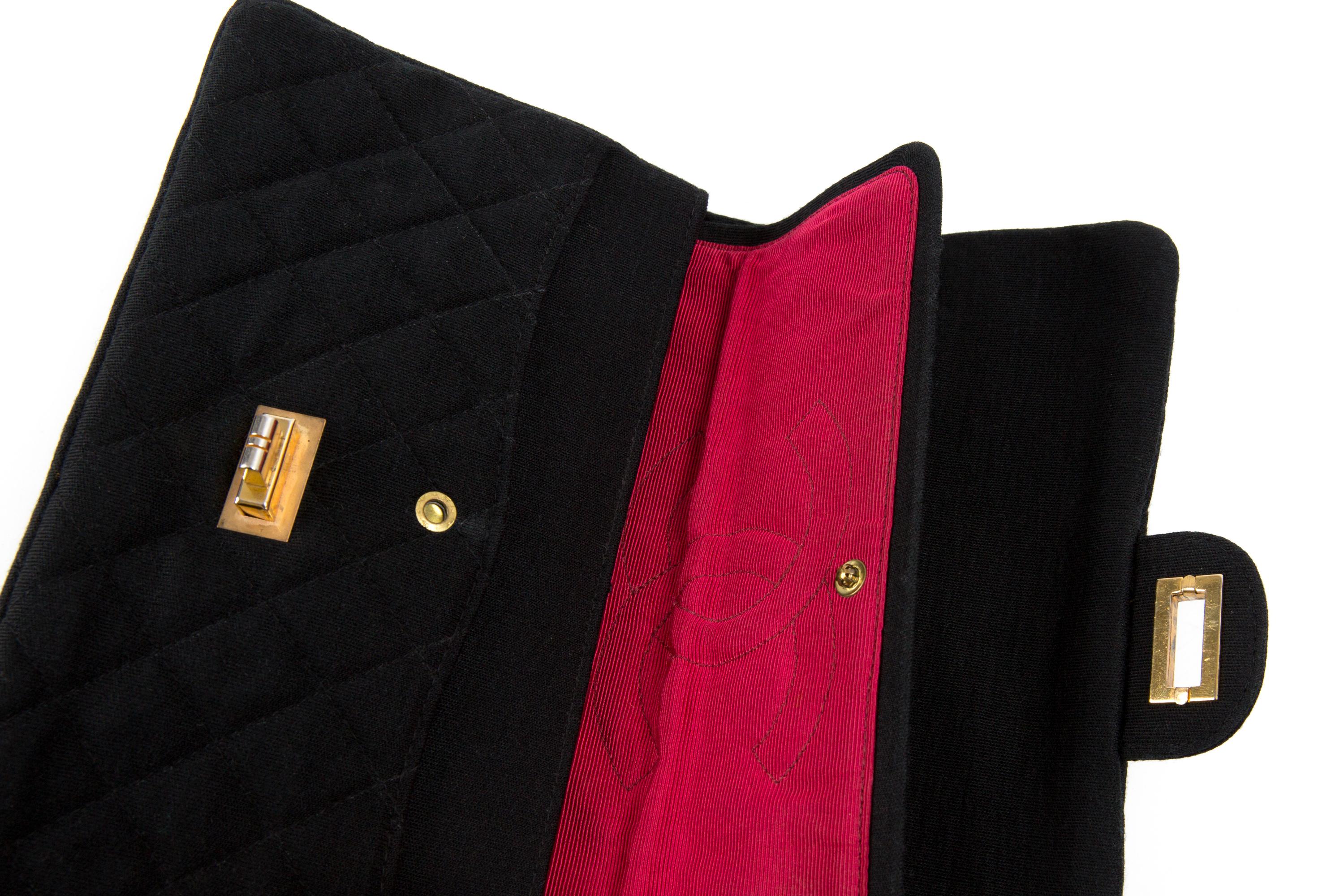 Chanel Black 2.55 Double Flap Shoulder Quilted Jersey Bag 2