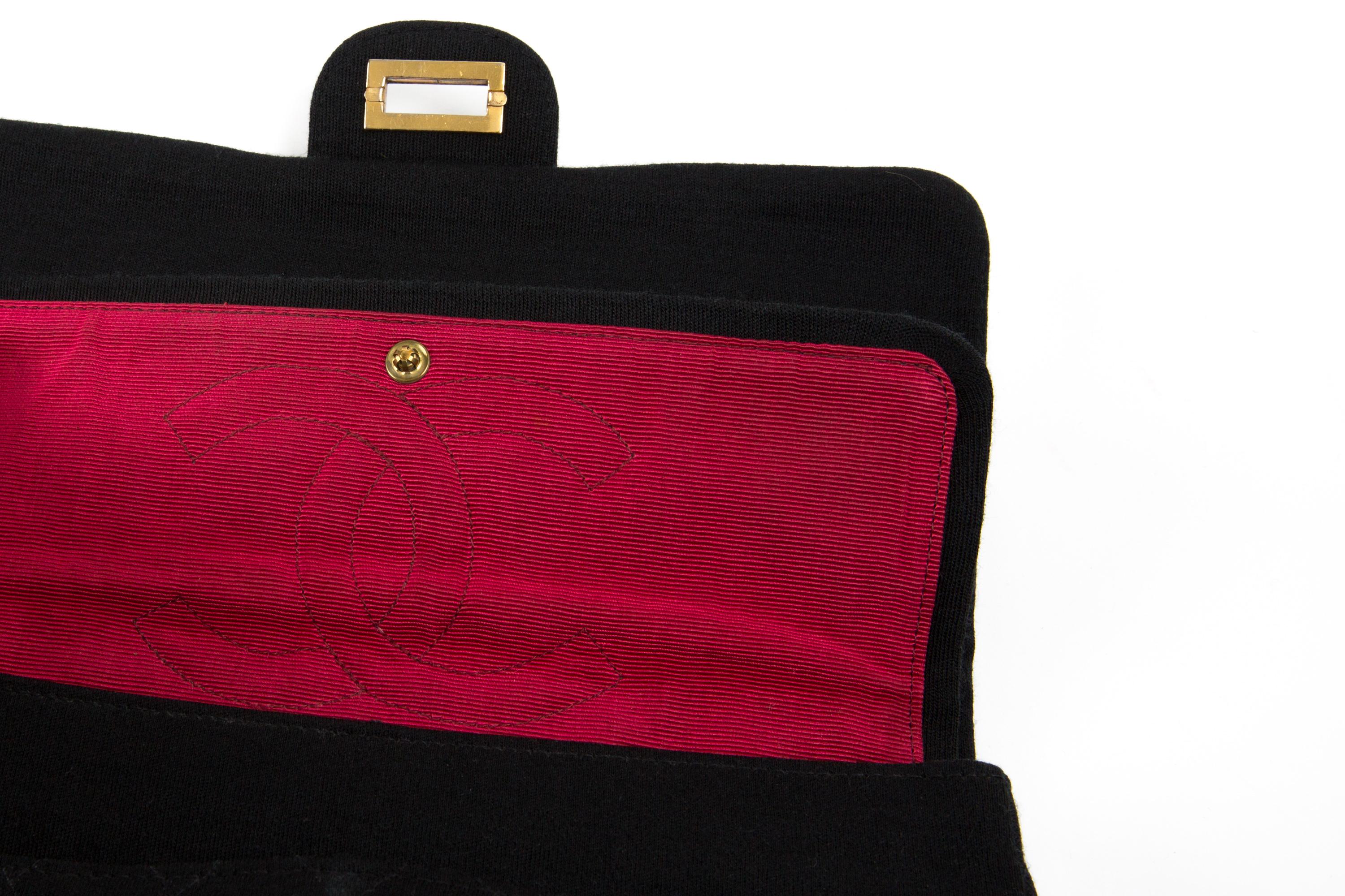 Chanel Black 2.55 Double Flap Shoulder Quilted Jersey Bag 3