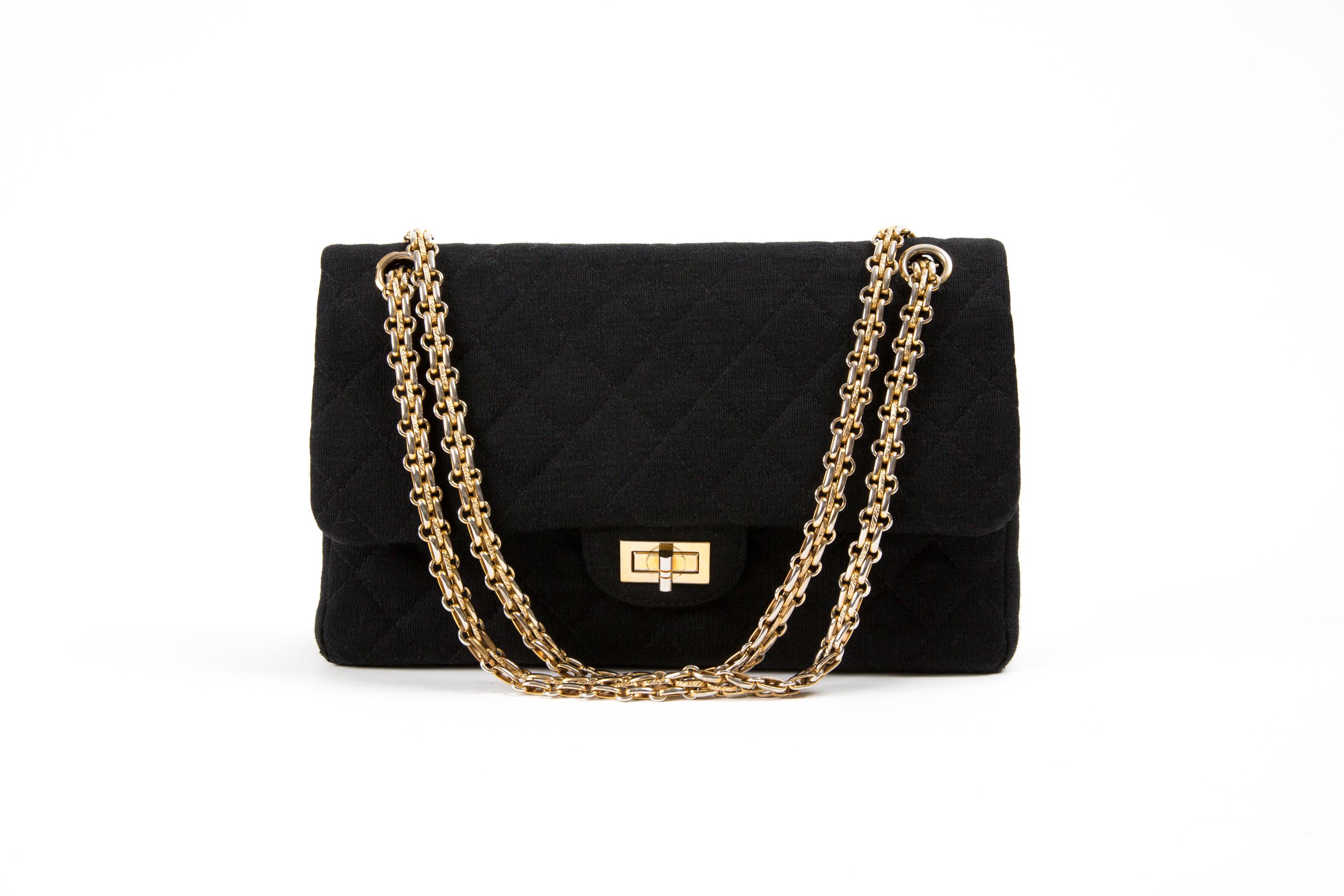 Chanel Black 2.55 Double Flap Shoulder Quilted Jersey Bag 4