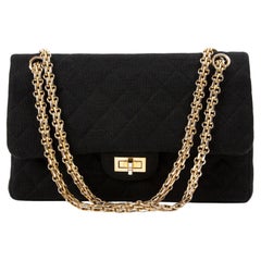 Chanel Nero 2.55 Borsa a tracolla con doppia patta in jersey trapuntato