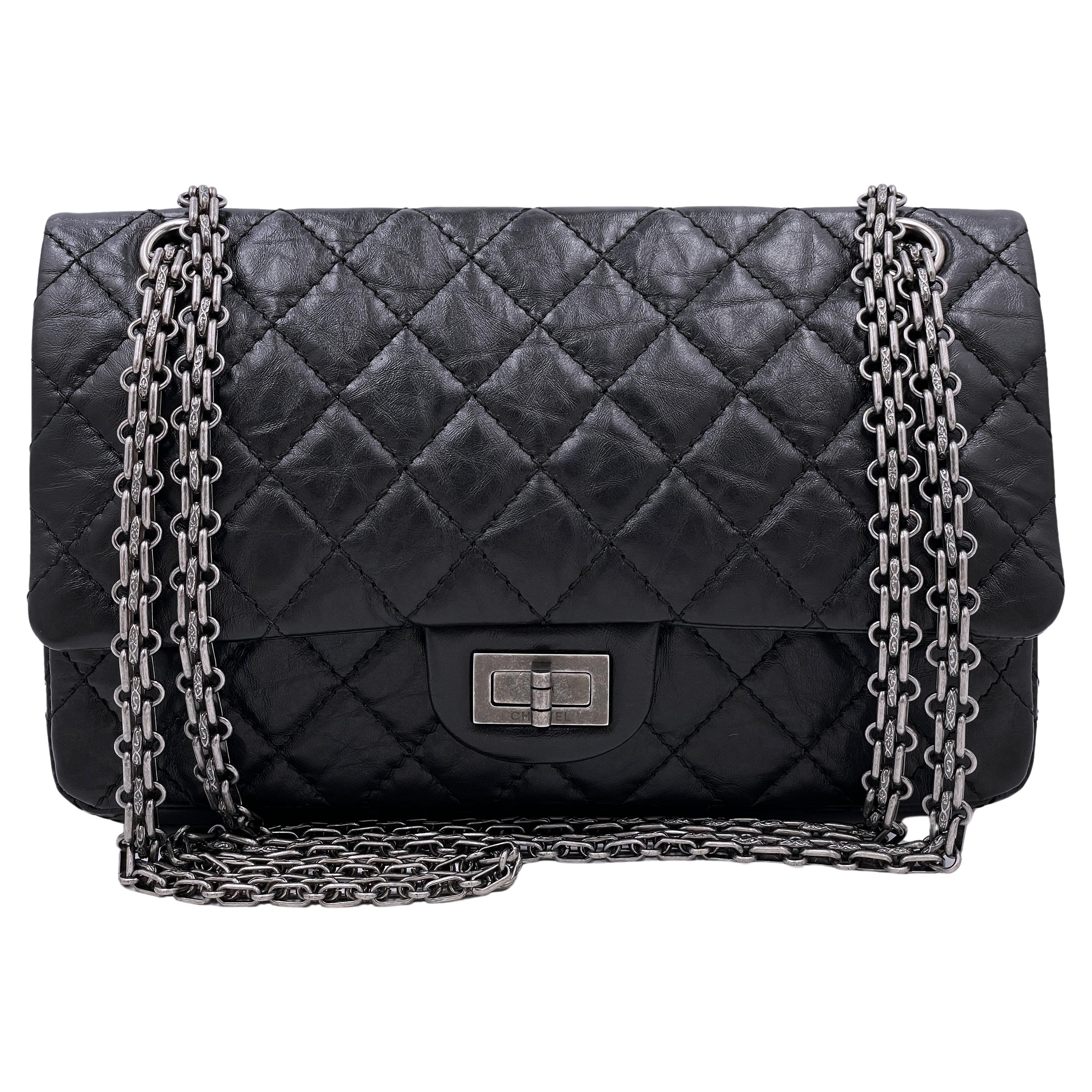 Chanel Black 2.55 Reissue Classic Double Flap Bag RHW 225 66892 For Sale