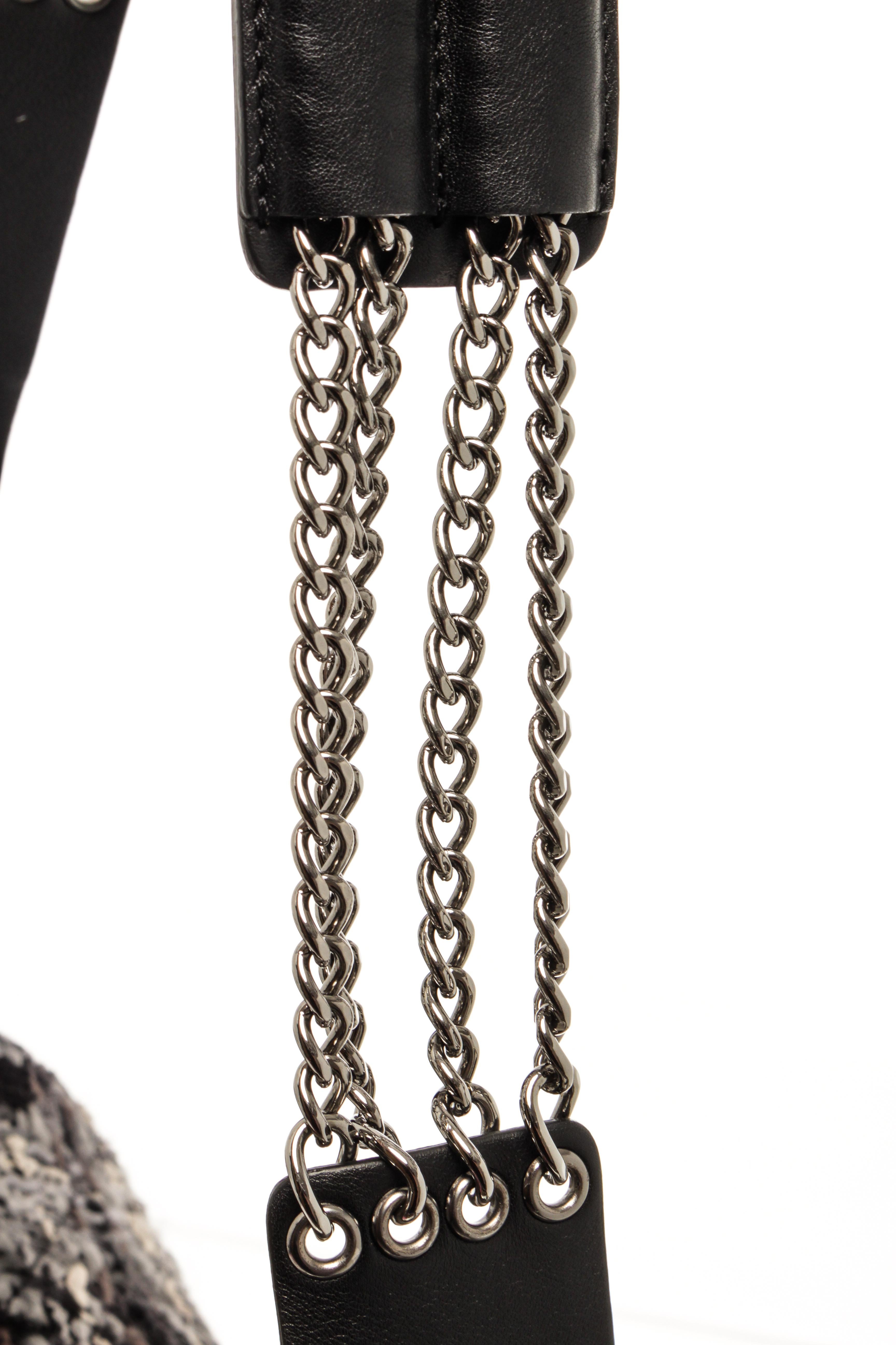 Chanel Black 2.55 Tweed Chain Shoulder Bag For Sale 3