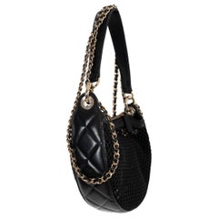 CHANEL noir 25S MESH & LEATHER HOBO WITH CHAIN Sac