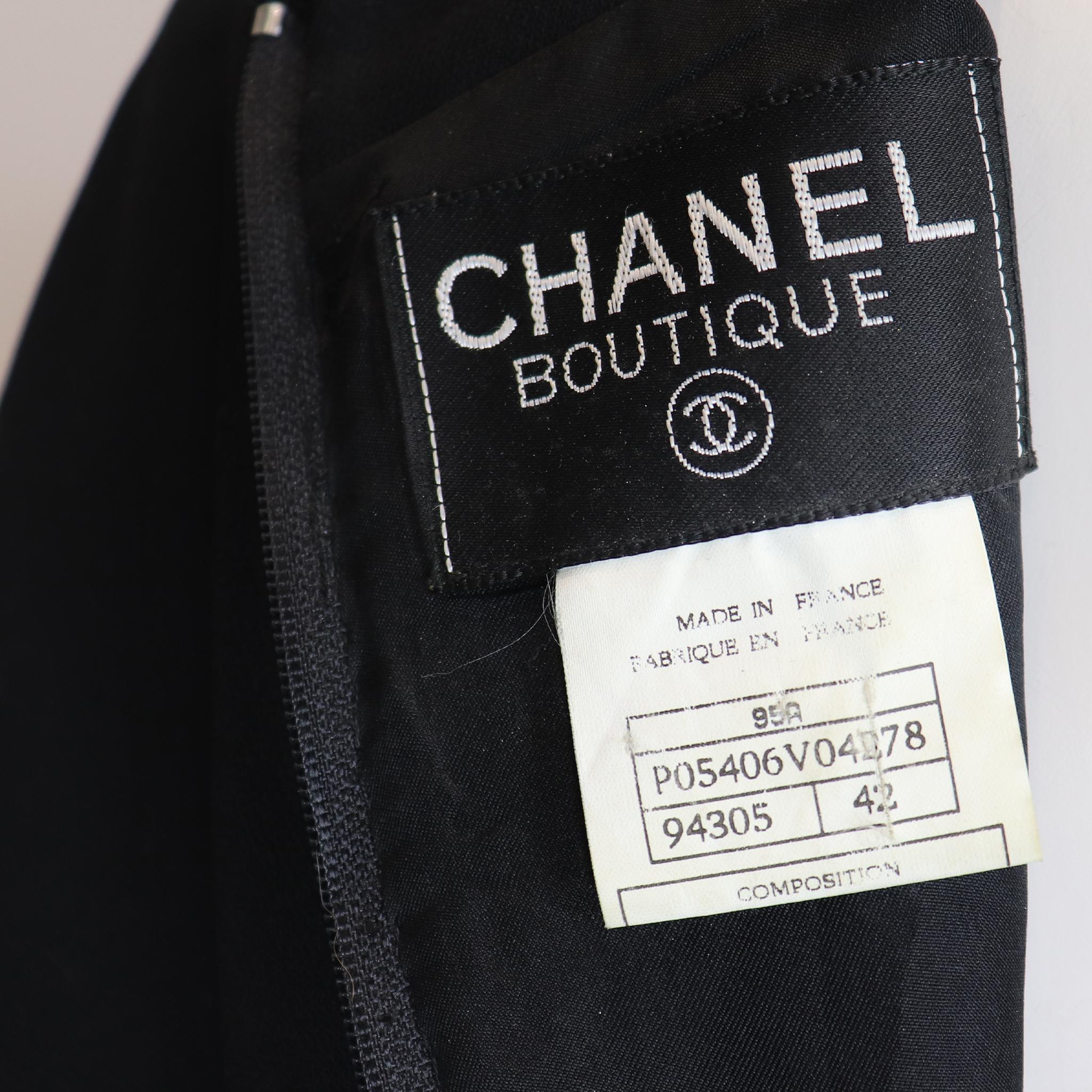 Chanel Black 2PC Top w/ 2 Breasted Pockets & Skirt Circa 1990s For Sale 3