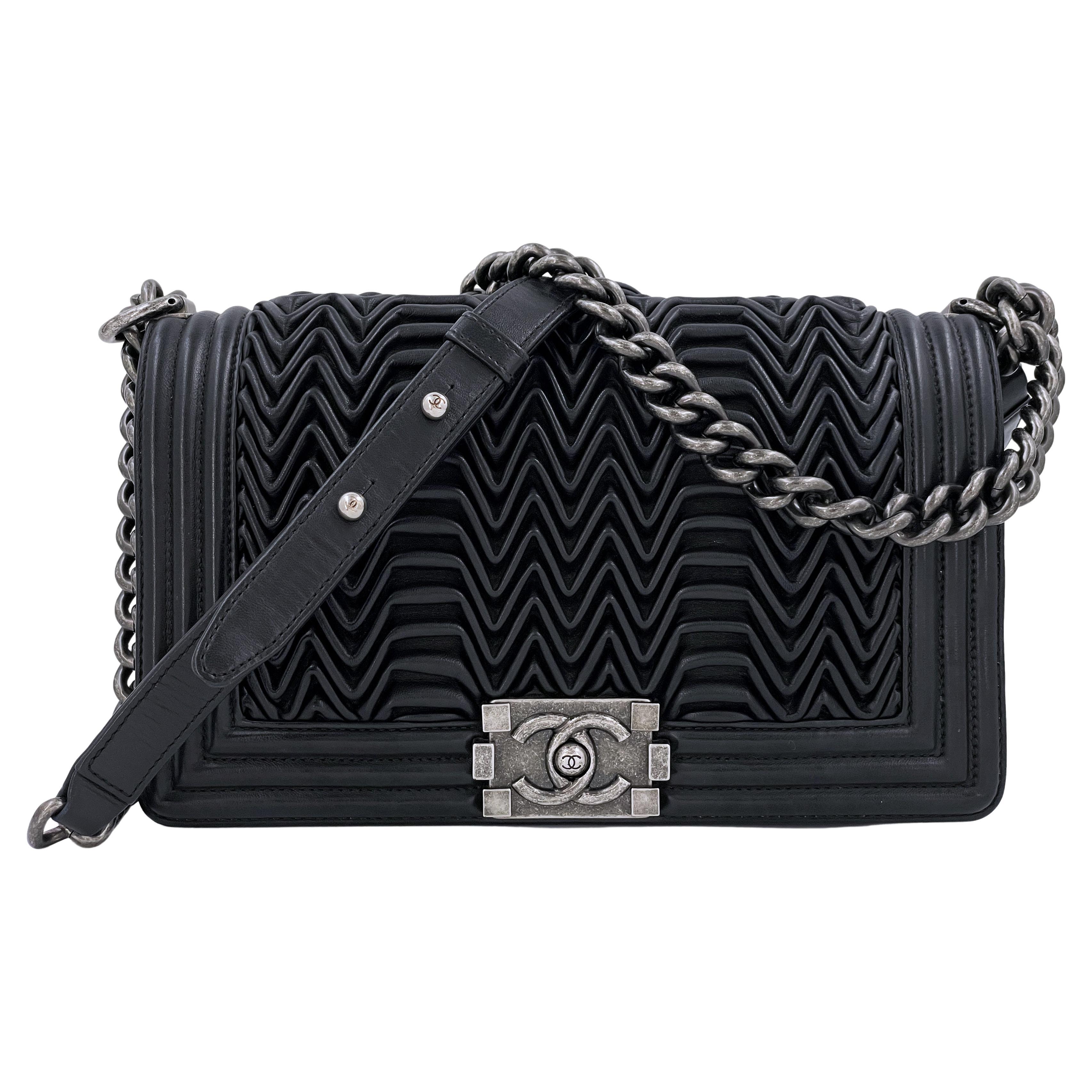 Chanel Black 3D Pleated Boy Flap Bag Medium Lambskin 64792 For Sale at 1stDibs chanel boy bag