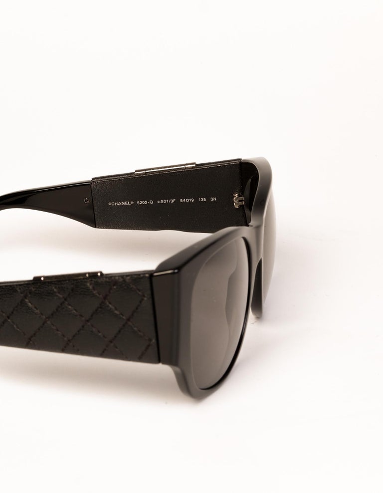 Chanel Black 5202 Q Leather Side Mirror Sunglasses For Sale at 1stDibs