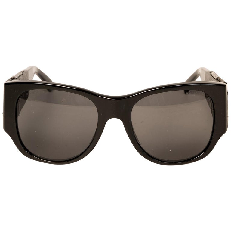 Chanel Black 5202 Q Leather Side Mirror Sunglasses For Sale at 1stDibs | chanel sunglasses with leather sides, chanel sunglasses sides, chanel mirror sunglasses