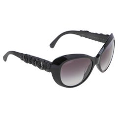 Chanel Black 5318-Q-A Camellia Gradient Oval Sunglasses