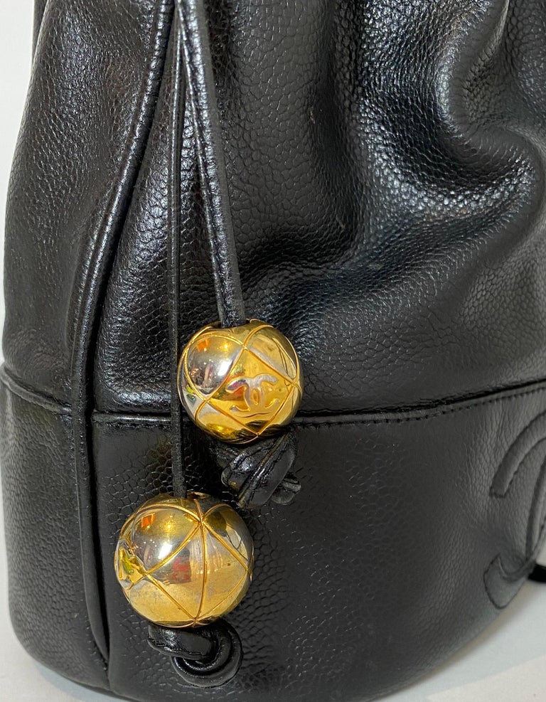 Chanel Black '90s Vintage Caviar Leather CC Vintage Bucket Bag