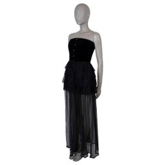 CHANEL black 91A TIERED VELVET & CHIFFON GOWN Dress 38 S