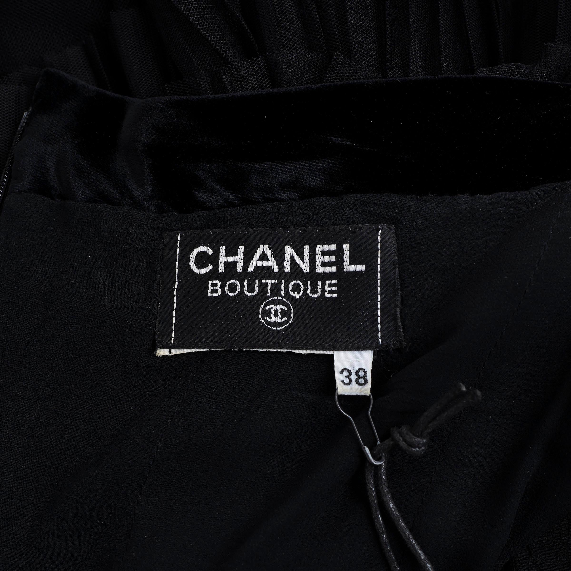 CHANEL negro 91A TIERED VELVET & CHIFFON GOWN Vestido 38 S en venta 1