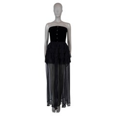 CHANEL black 91A TIERED VELVET 
CHIFFON GOWN Dress 38 S