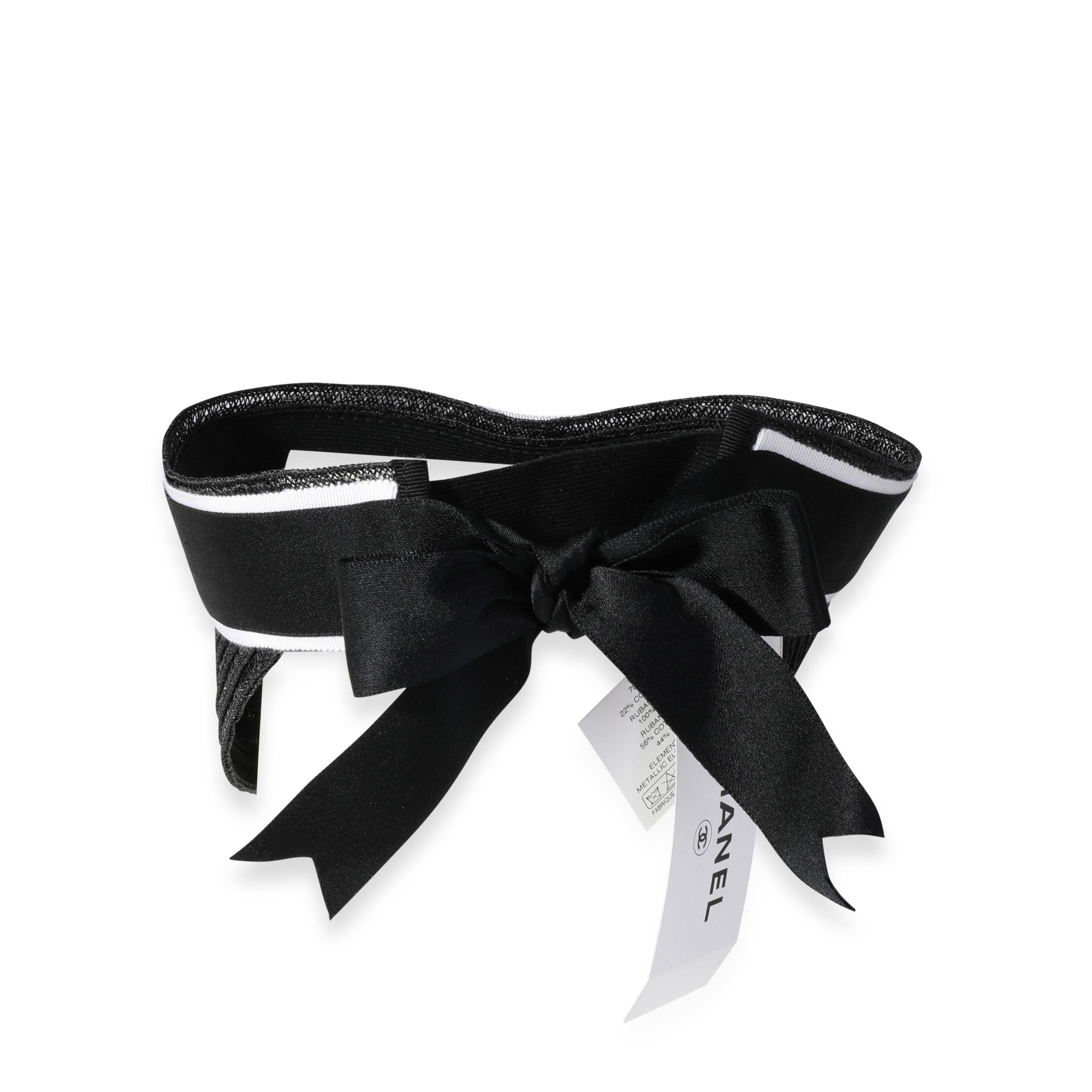 Listing Title: Chanel Black Abaca Cotton Ribbon Visor
SKU: 116645
Condition: Pristine
Condition Comments: Item has no indication of wear. Final sale.
Model: Ribbon Visor
Accessories: Dustbag;Retail Tag
Exterior Color (Generic): Black
Exterior
