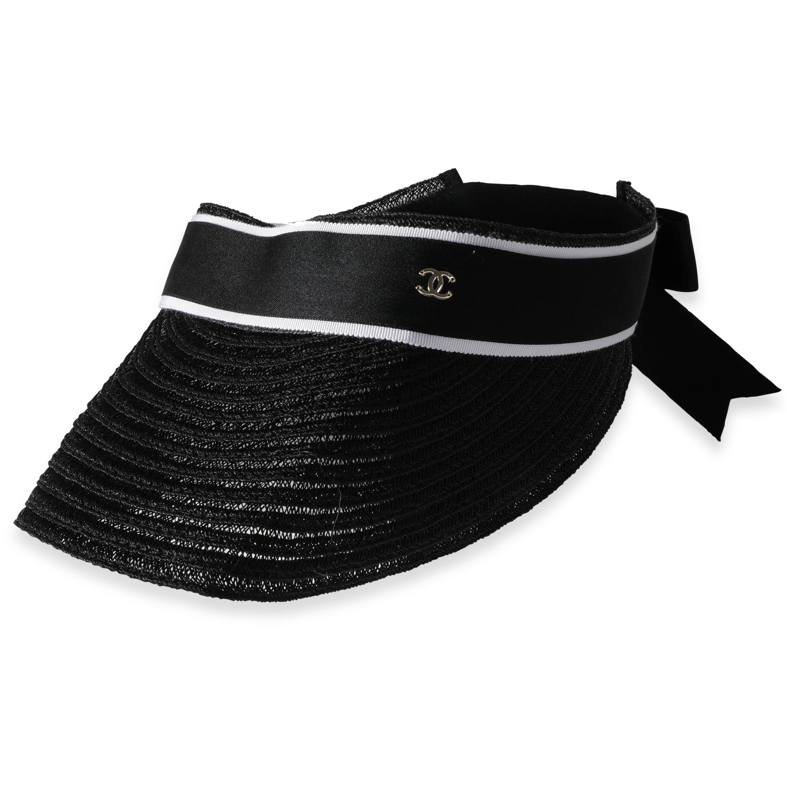 Women's or Men's Chanel Black Abaca Cotton Ribbon Visor For Sale
