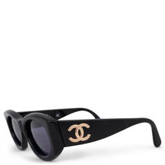 CHANEL black acetate 1990s ICONIC OVAL Sunglasses