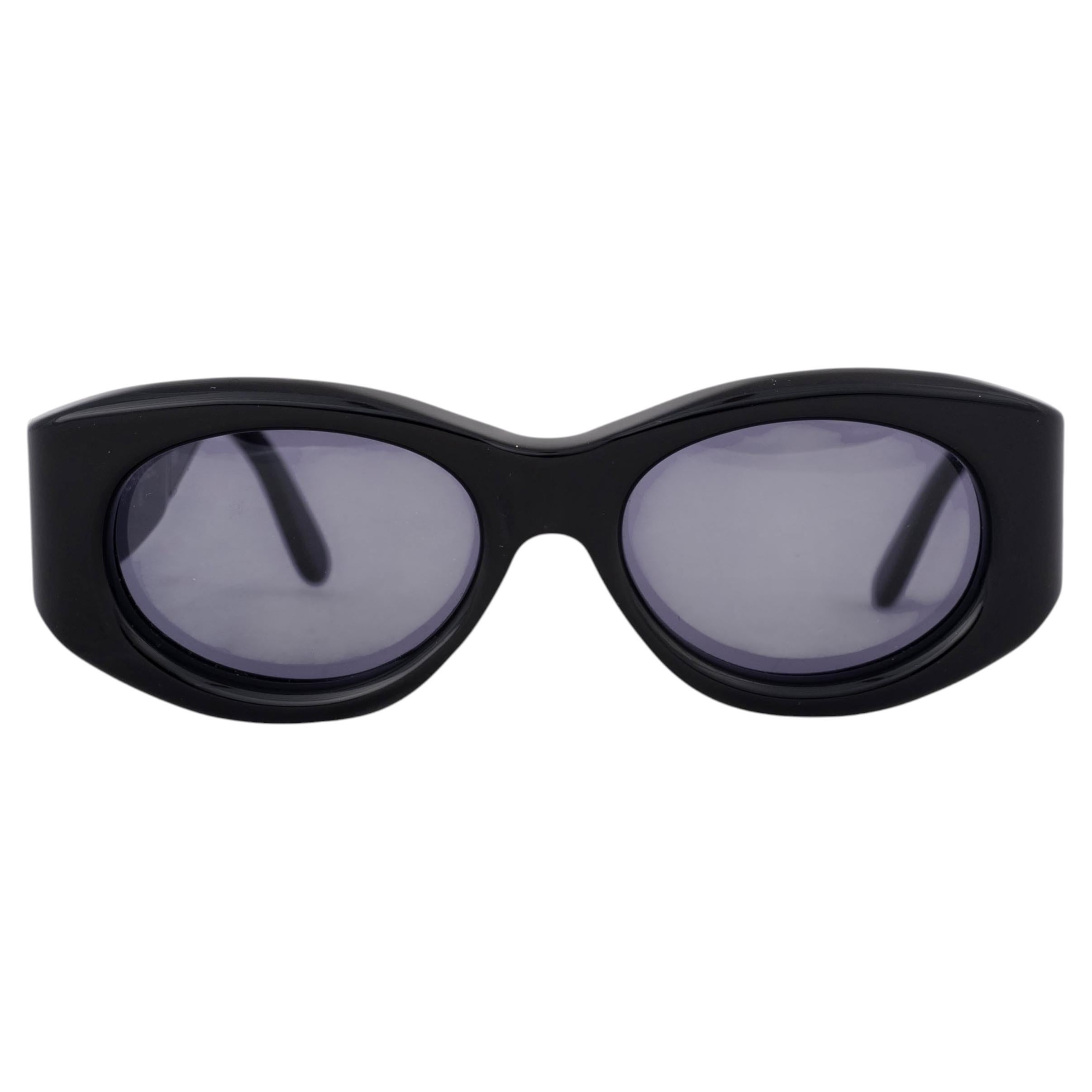 CHANEL black acetate 1990s ICONIC OVAL Sunglasses