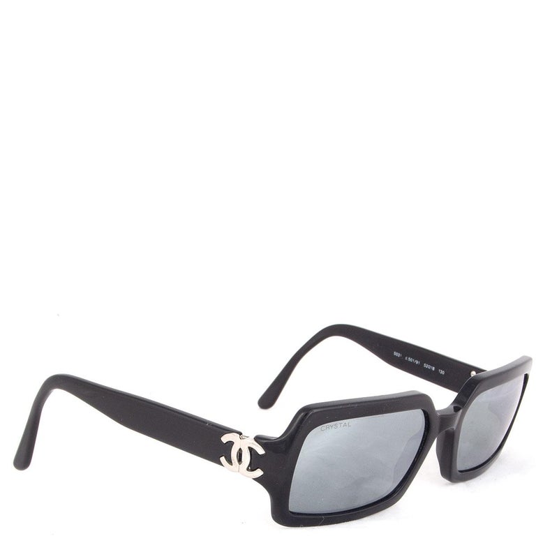 CHANEL black acetate SQUARE CC Sunglasses Mirrored Lens at 1stDibs