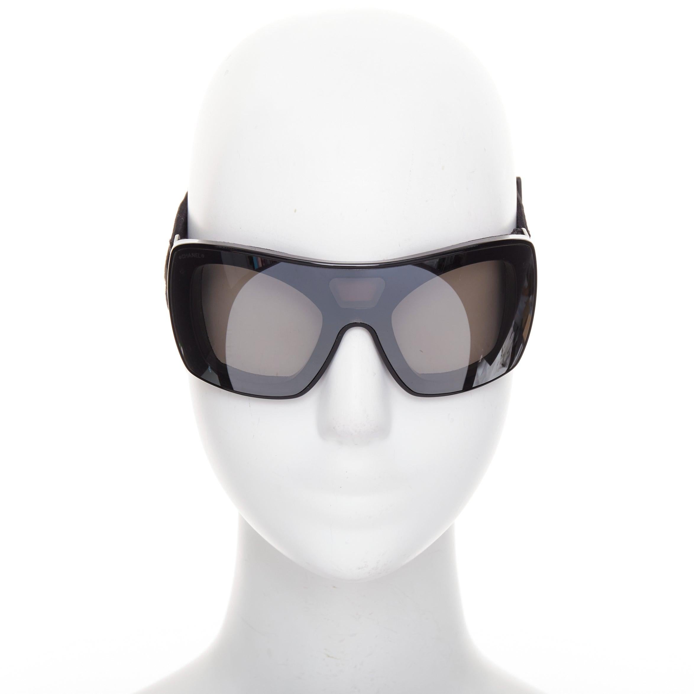 CHANEL black acetate technical shield ski goggles sunglasses
