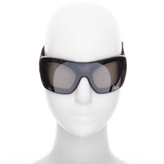 CHANEL black acetate technical shield ski goggles sunglasses