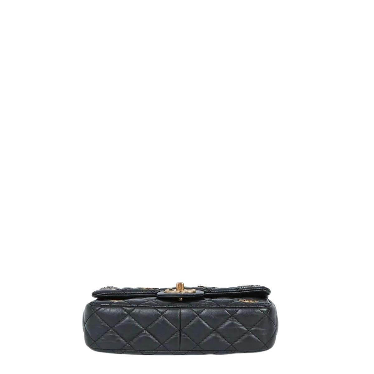 CHANEL Black Aged Calfskin Coin Medallion Mini Flap Bag 4