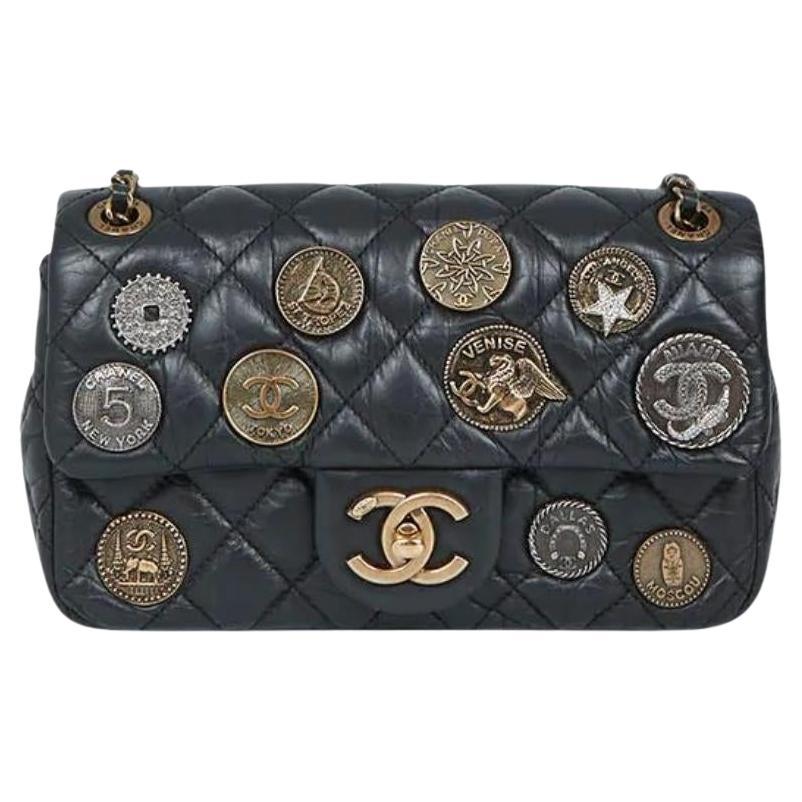 Chanel Medallion Charm Flap Bag Chevron Wrinkled Lambskin Small