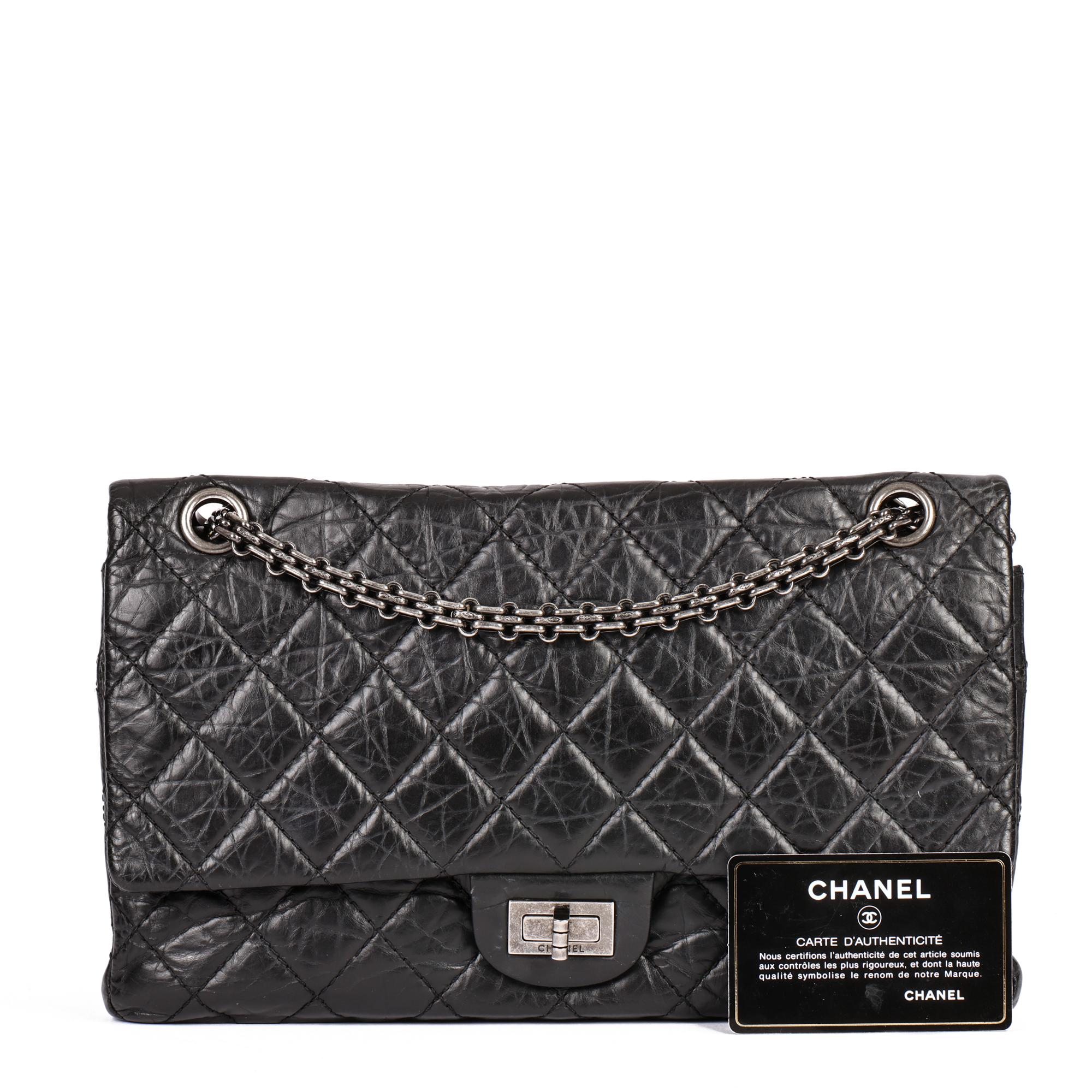 CHANEL Black Aged Calfskin Leather 226 2.55 Reissue Double Flap Bag 8