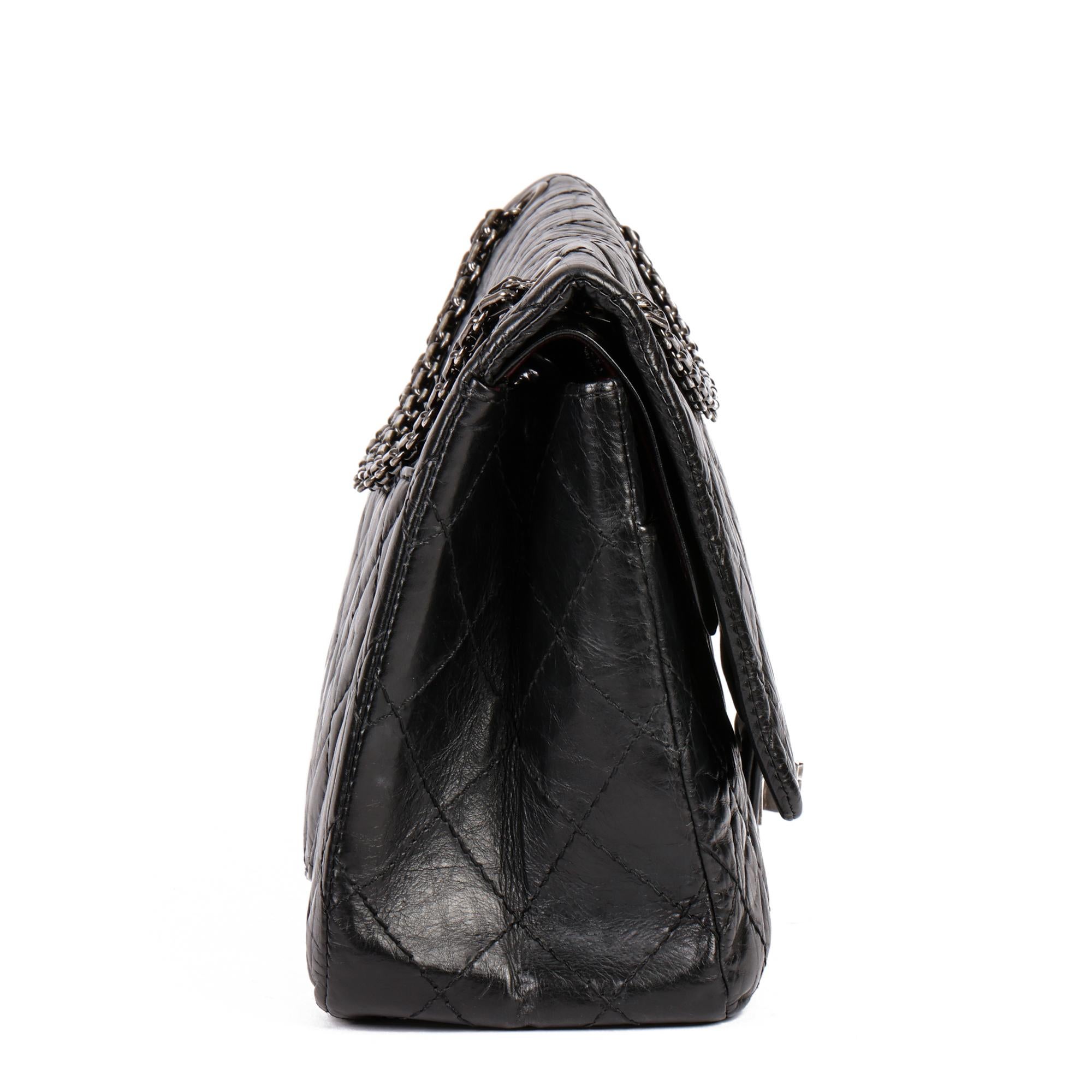 CHANEL Black Aged Calfskin Leather 226 2.55 Reissue Double Flap Bag In Excellent Condition In Bishop's Stortford, Hertfordshire