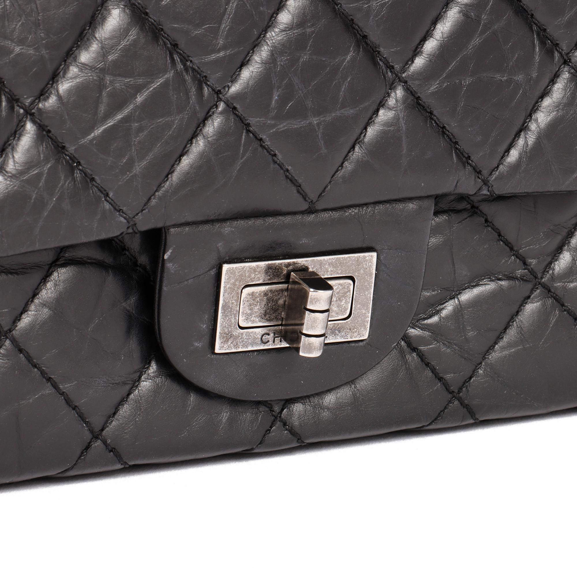 CHANEL Black Aged Calfskin Leather 226 2.55 Reissue Double Flap Bag 3
