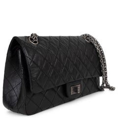 CHANEL black Aged Calfskin leather 2.55 MEDIUM REISSUE 225 Bag
