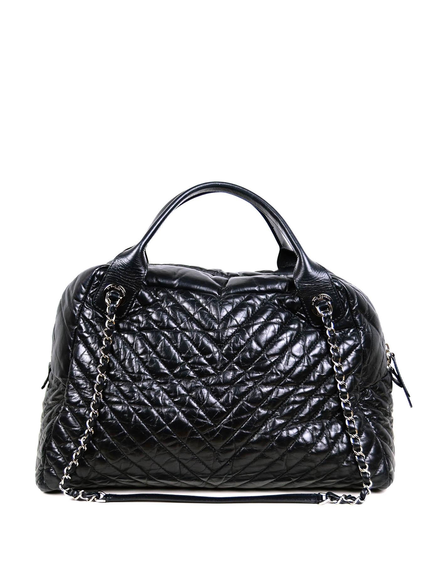 Women's Chanel Black Aged Calfskin Leather Chevron Large Soft Bowling Bag rt. $4, 200